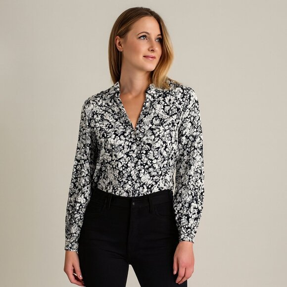 SCOTCH & SODA Flower and Anchor AlloverBalloon Sleeve Shirt Women's Size 34 (XS) - Picture 1 of 8